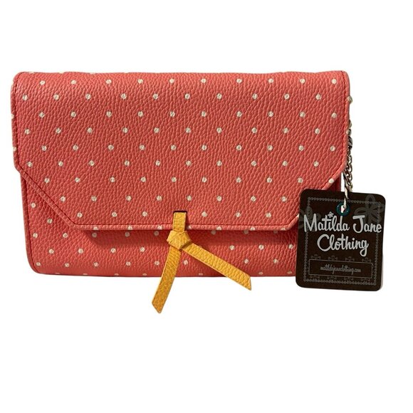 Matilda Jane Cate Crossbody Clutch Pink Dotted Polka Dot Purse NWT - Picture 1 of 11